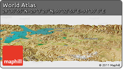 Satellite Panoramic Map of the Area around 28° 47' 8" N, 91° 1' 30" E
