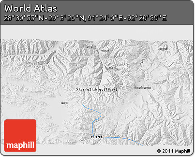 Physical 3D Map of the Area around 28° 47' 8" N, 91° 52' 30" E