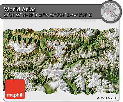 Satellite 3D Map of the Area around 28° 47' 8" N, 93° 34' 29" E