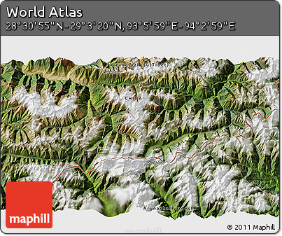 Satellite 3D Map of the Area around 28° 47' 8" N, 93° 34' 29" E