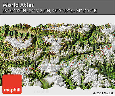 Satellite 3D Map of the Area around 28° 47' 8" N, 93° 34' 29" E