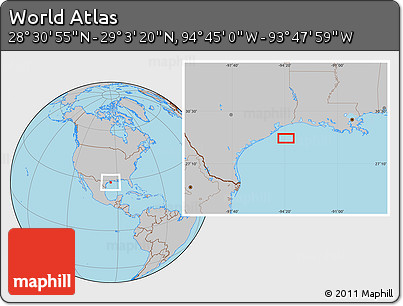 Gray Location Map of the Area around 28° 47' 8" N, 94° 16' 30" W