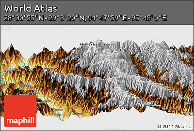 Physical Panoramic Map of the Area around 28° 47' 8" N, 95° 16' 30" E