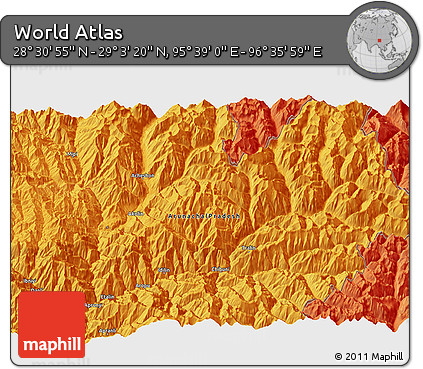 Political 3D Map of the Area around 28° 47' 8" N, 96° 7' 30" E