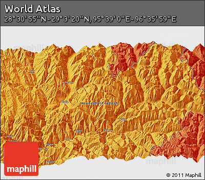 Political 3D Map of the Area around 28° 47' 8" N, 96° 7' 30" E
