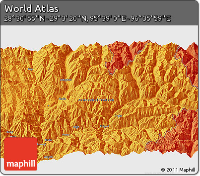 Political 3D Map of the Area around 28° 47' 8" N, 96° 7' 30" E