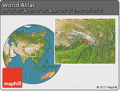 Satellite Location Map of the Area around 28° 47' 8" N, 96° 7' 30" E