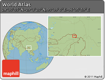 Savanna Style Location Map of the Area around 28° 47' 8" N, 96° 7' 30" E