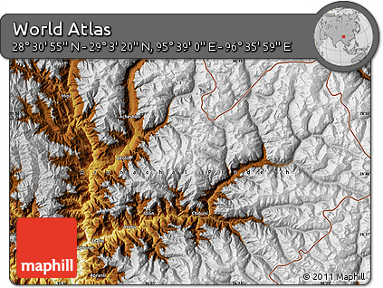 Physical Map of the Area around 28° 47' 8" N, 96° 7' 30" E