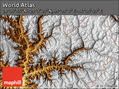 Physical Map of the Area around 28° 47' 8" N, 96° 7' 30" E