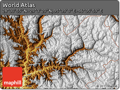 Physical Map of the Area around 28° 47' 8" N, 96° 7' 30" E