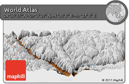 Physical Panoramic Map of the Area around 28° 47' 8" N, 96° 58' 29" E