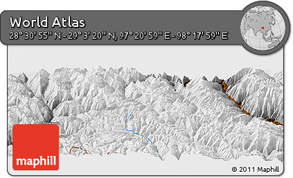 Physical Panoramic Map of the Area around 28° 47' 8" N, 97° 49' 29" E