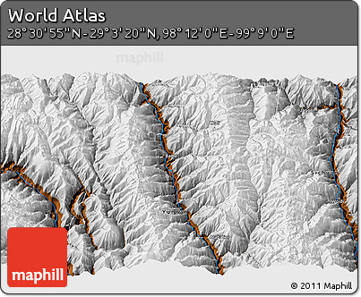 Physical 3D Map of the Area around 28° 47' 8" N, 98° 40' 30" E