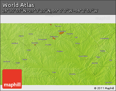 Physical 3D Map of the Area around 28° 47' 8" N, 98° 31' 30" W