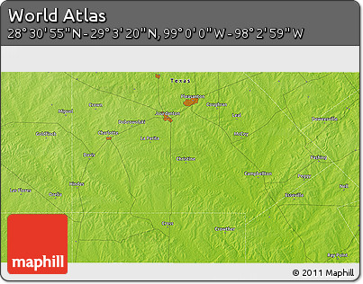 Physical 3D Map of the Area around 28° 47' 8" N, 98° 31' 30" W
