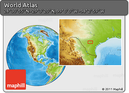 Physical Location Map of the Area around 28° 47' 8" N, 98° 31' 30" W