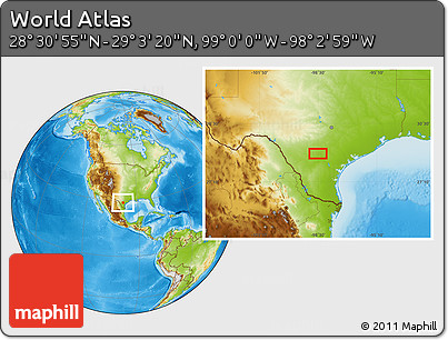 Physical Location Map of the Area around 28° 47' 8" N, 98° 31' 30" W