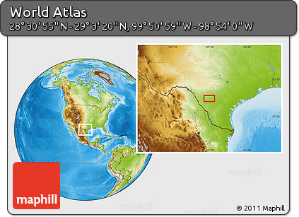 Physical Location Map of the Area around 28° 47' 8" N, 99° 22' 30" W