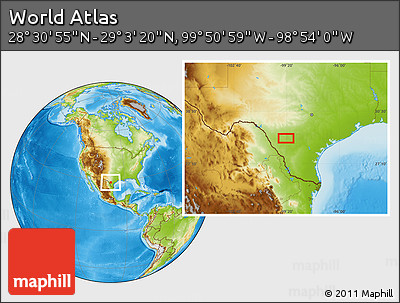 Physical Location Map of the Area around 28° 47' 8" N, 99° 22' 30" W