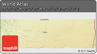 Physical Panoramic Map of the Area around 28° 47' 8" N, 9° 25' 30" E