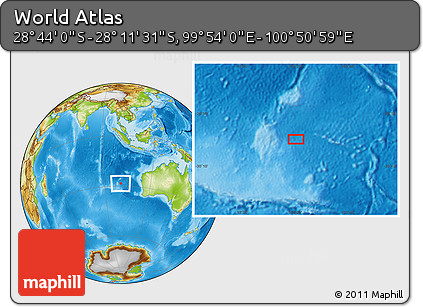 Physical Location Map of the Area around 28° 27' 45" S, 100° 22' 30" E