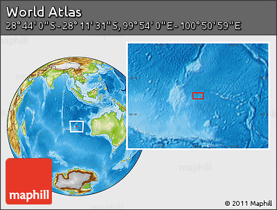 Physical Location Map of the Area around 28° 27' 45" S, 100° 22' 30" E