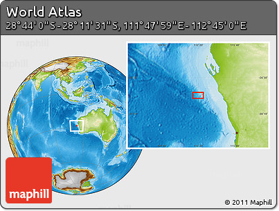 Physical Location Map of the Area around 28° 27' 45" S, 112° 16' 30" E