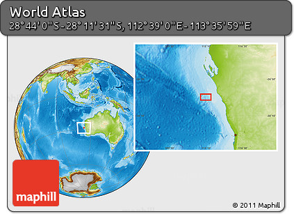 Physical Location Map of the Area around 28° 27' 45" S, 113° 7' 30" E