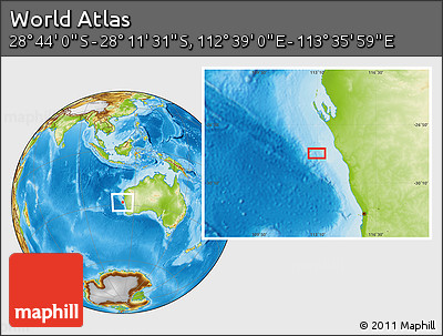 Physical Location Map of the Area around 28° 27' 45" S, 113° 7' 30" E