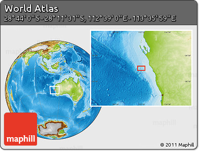 Physical Location Map of the Area around 28° 27' 45" S, 113° 7' 30" E
