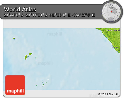 Physical 3D Map of the Area around 28° 27' 45" S, 113° 58' 29" E