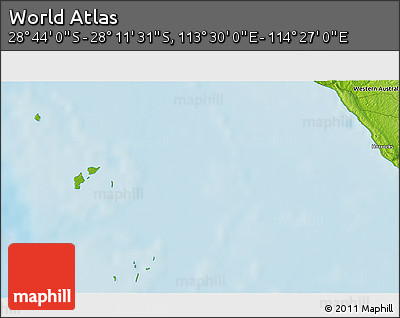 Physical 3D Map of the Area around 28° 27' 45" S, 113° 58' 29" E