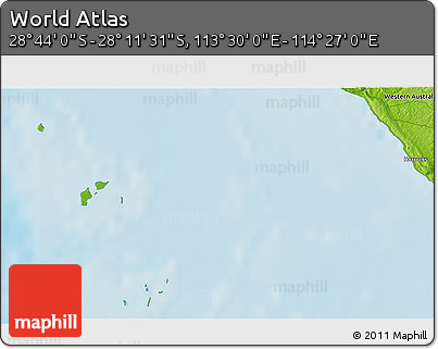 Physical 3D Map of the Area around 28° 27' 45" S, 113° 58' 29" E