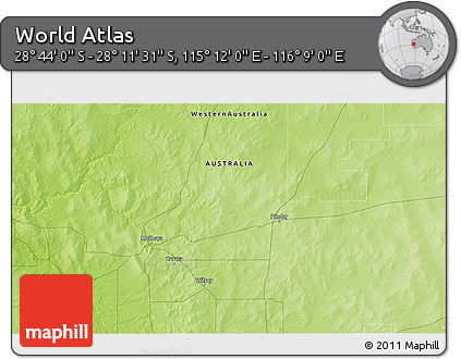 Physical 3D Map of the Area around 28° 27' 45" S, 115° 40' 30" E