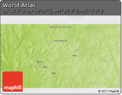 Physical 3D Map of the Area around 28° 27' 45" S, 115° 40' 30" E