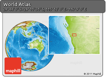 Physical Location Map of the Area around 28° 27' 45" S, 115° 40' 30" E