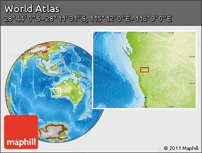 Physical Location Map of the Area around 28° 27' 45" S, 115° 40' 30" E