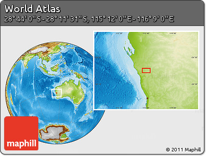 Physical Location Map of the Area around 28° 27' 45" S, 115° 40' 30" E