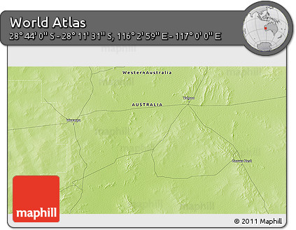 Physical 3D Map of the Area around 28° 27' 45" S, 116° 31' 30" E
