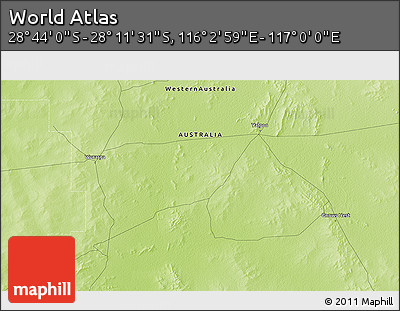 Physical 3D Map of the Area around 28° 27' 45" S, 116° 31' 30" E