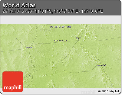 Physical 3D Map of the Area around 28° 27' 45" S, 116° 31' 30" E