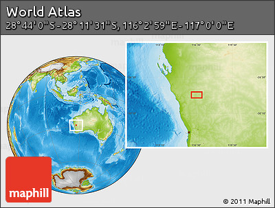 Physical Location Map of the Area around 28° 27' 45" S, 116° 31' 30" E