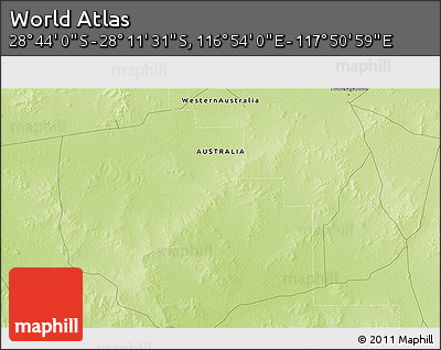 Physical 3D Map of the Area around 28° 27' 45" S, 117° 22' 30" E