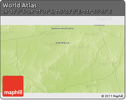 Physical 3D Map of the Area around 28° 27' 45" S, 117° 22' 30" E