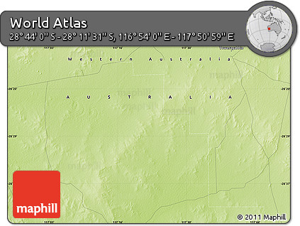 Physical Map of the Area around 28° 27' 45" S, 117° 22' 30" E