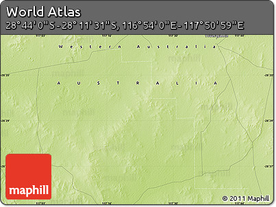 Physical Map of the Area around 28° 27' 45" S, 117° 22' 30" E