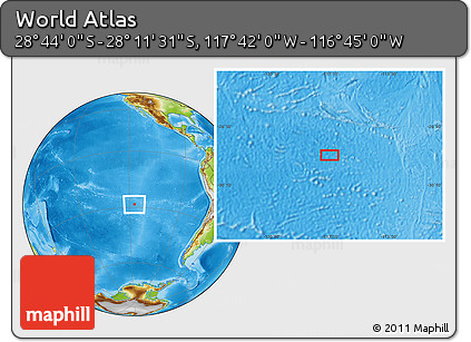 Physical Location Map of the Area around 28° 27' 45" S, 117° 13' 29" W
