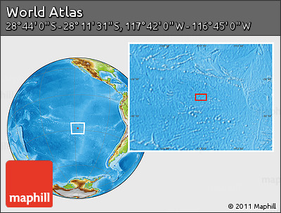 Physical Location Map of the Area around 28° 27' 45" S, 117° 13' 29" W