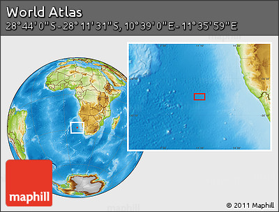 Physical Location Map of the Area around 28° 27' 45" S, 11° 7' 30" E
